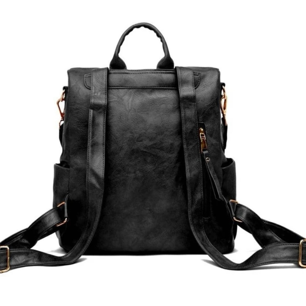 Luxe Black zipper detail vegan leather backpack - Picture 3 of 8